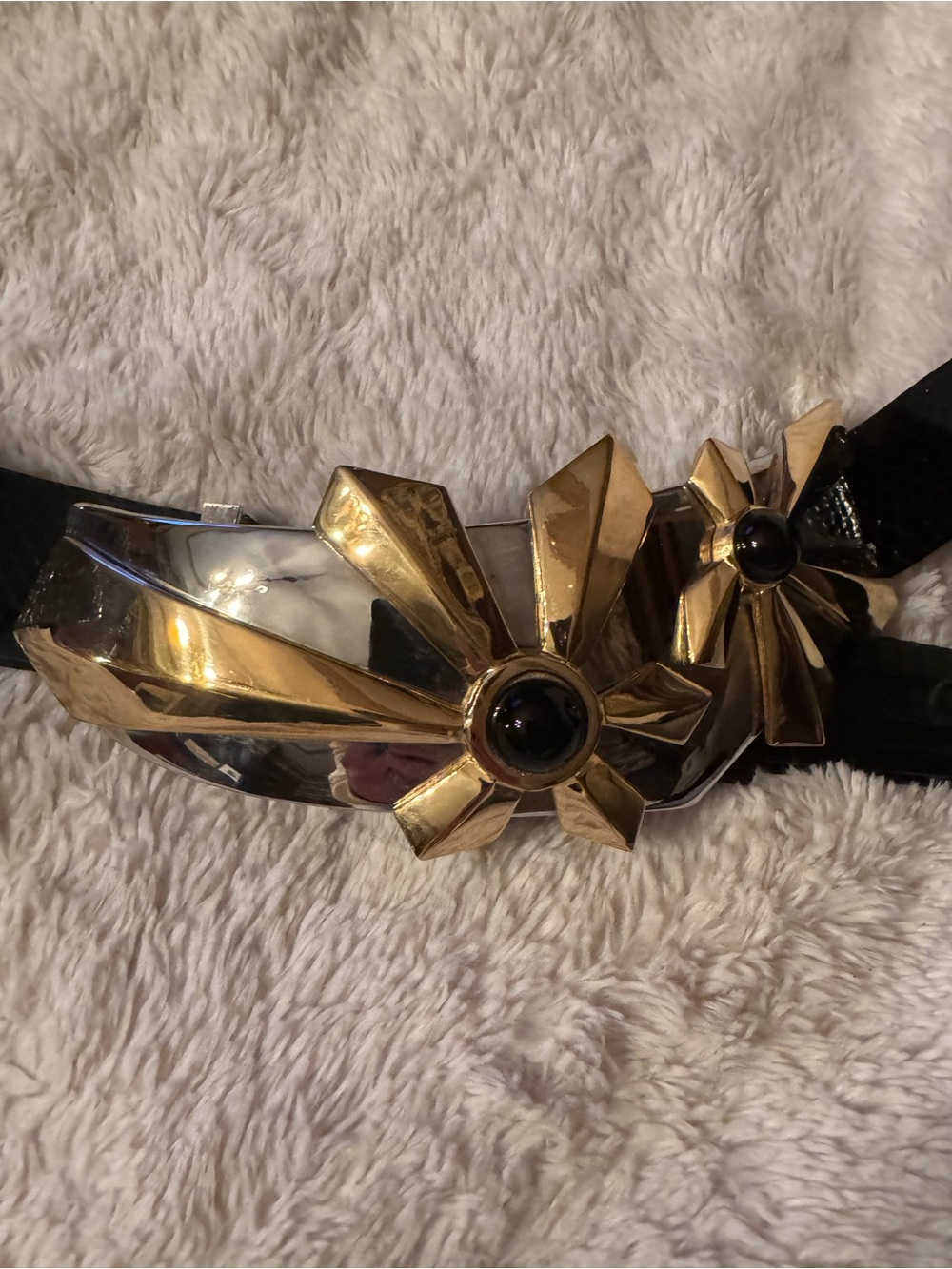 Vintage 1980s Alexis Kirk Signed Two-Tone Architectural Sunburst Statement Belt